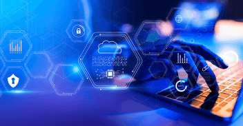Hand typing on laptop for disaster recovery