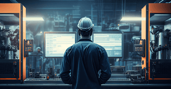 Technological operator standing at equipment